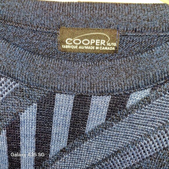 Vintage Cooper Sweater With Geometric Pattern Blue & Black Size XL Made In Canad - Picture 2 of 4